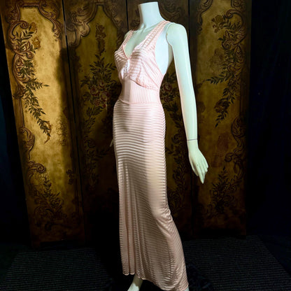 1940s vintage Nightgown Slip Dress, Shimmering Pink Shadow Stripe XS lingerie dress