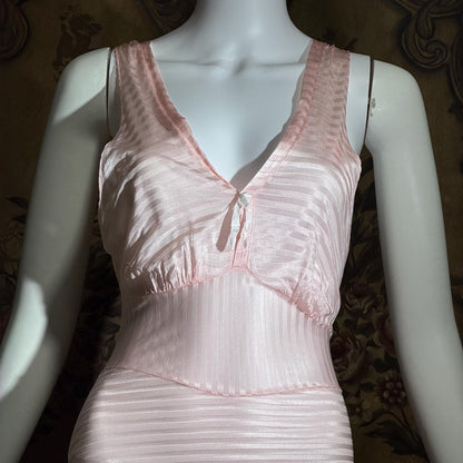 1940s vintage Nightgown Slip Dress, Shimmering Pink Shadow Stripe XS lingerie dress