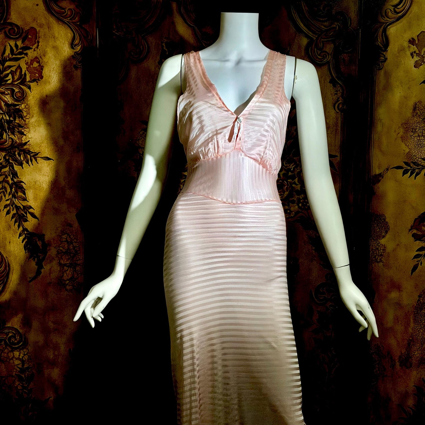 1940s vintage Nightgown Slip Dress, Shimmering Pink Shadow Stripe XS lingerie dress
