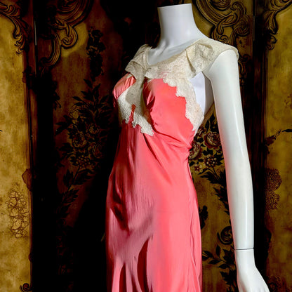 MISS SWANK Vintage 1940s Nightgown Slip Dress, Salmon Pink Bias Cut Lingerie Dress