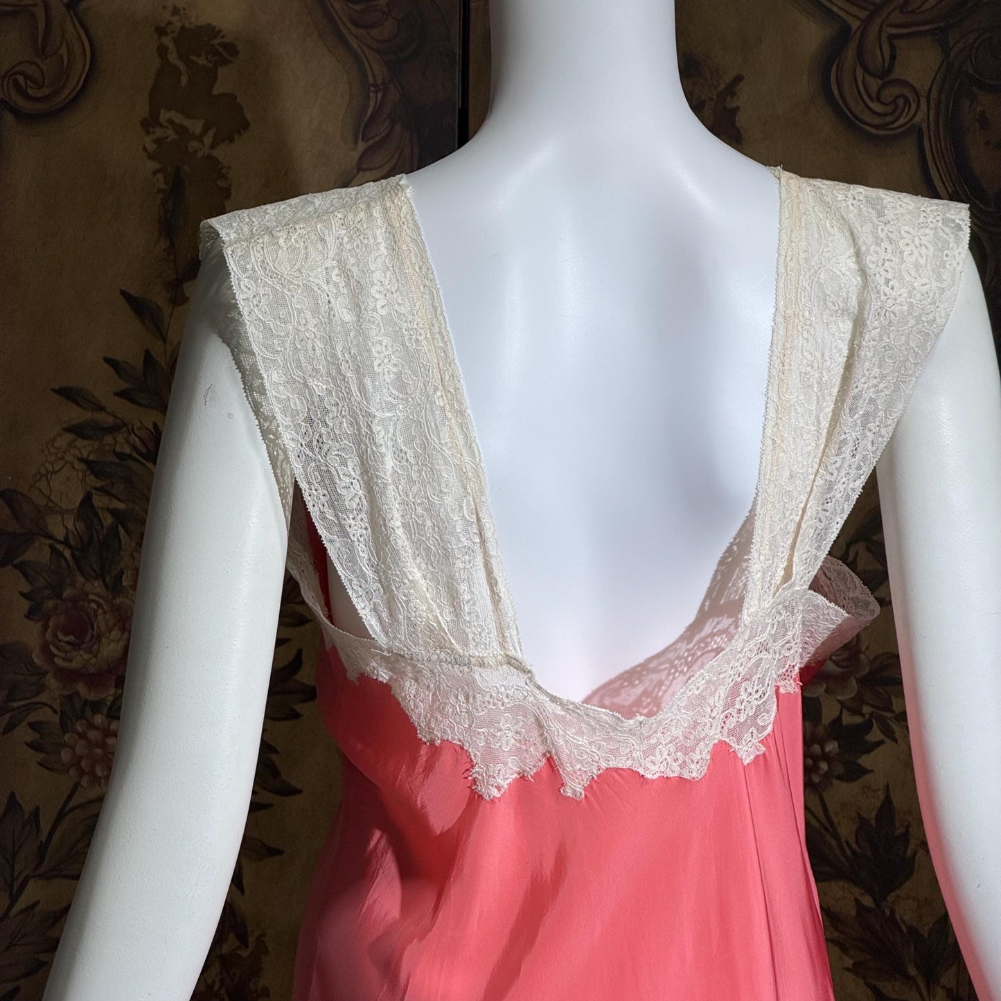 MISS SWANK Vintage 1940s Nightgown Slip Dress, Salmon Pink Bias Cut Lingerie Dress