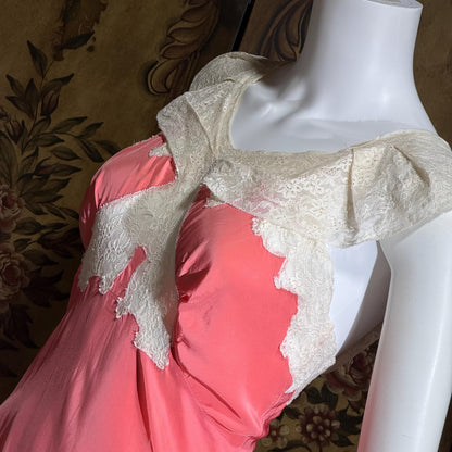 MISS SWANK Vintage 1940s Nightgown Slip Dress, Salmon Pink Bias Cut Lingerie Dress