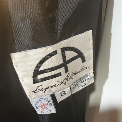 EUGENE ALEXANDER Vintage 1980s evening dress gown, Black Velvet White Satin gown