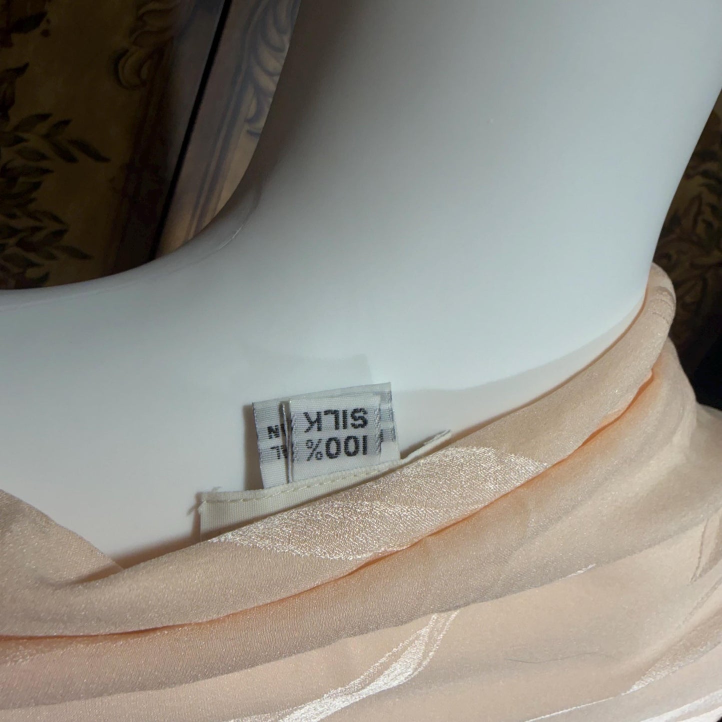 CAROL PERETZ Vintage evening dress, 1990s peachy pink bias cut silk slip dress and shawl