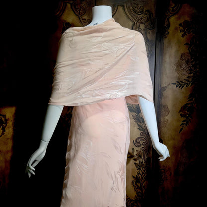 CAROL PERETZ Vintage evening dress, 1990s peachy pink bias cut silk slip dress and shawl