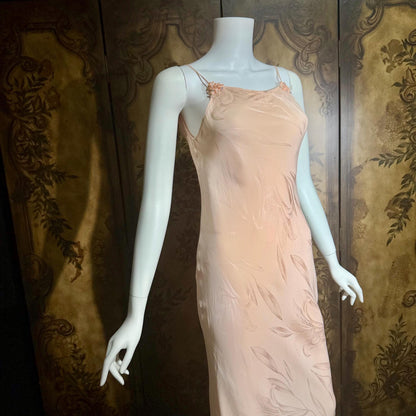CAROL PERETZ Vintage evening dress, 1990s peachy pink bias cut silk slip dress and shawl