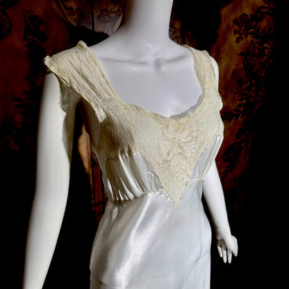 GODFRIED vintage 1930s Nightgown Slip Dress, Shiny white rayon lingerie dress