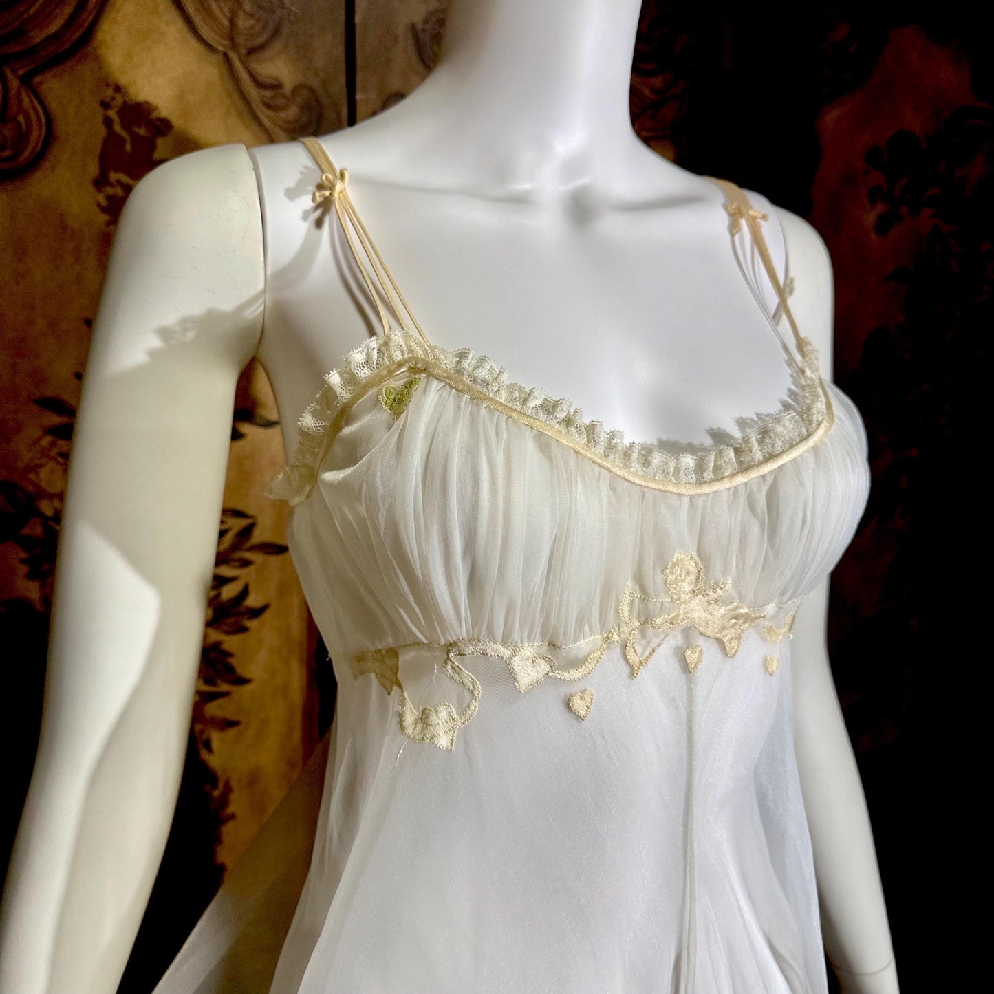 JUEL PARK Vintage 1960s nightgown slip dress, white cherub wedding lingerie dress, Gift for Laura