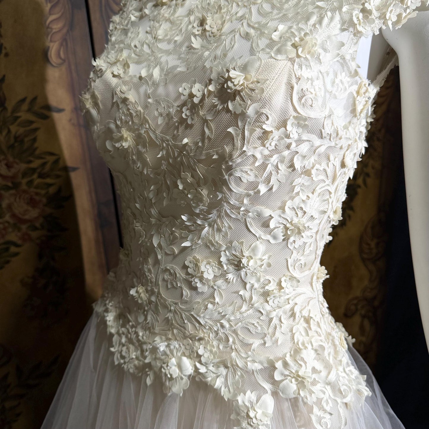 DAVID FIELDEN vintage wedding dress, Sposa Y2K cupcake tulle 3D cutwork bridal ball gown
