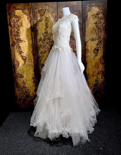 DAVID FIELDEN vintage wedding dress, Sposa Y2K cupcake tulle 3D cutwork bridal ball gown