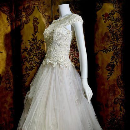 DAVID FIELDEN vintage wedding dress, Sposa Y2K cupcake tulle 3D cutwork bridal ball gown