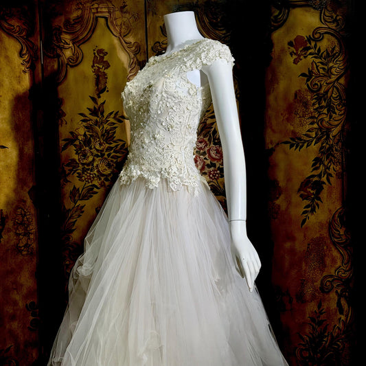 DAVID FIELDEN vintage wedding dress, Sposa Y2K cupcake tulle 3D cutwork bridal ball gown