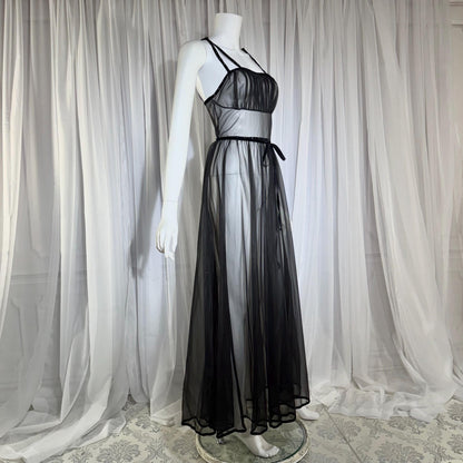 CHEVETTE vintage nightgown slip dress, 1950s Black Sheer Nylon lingerie dress