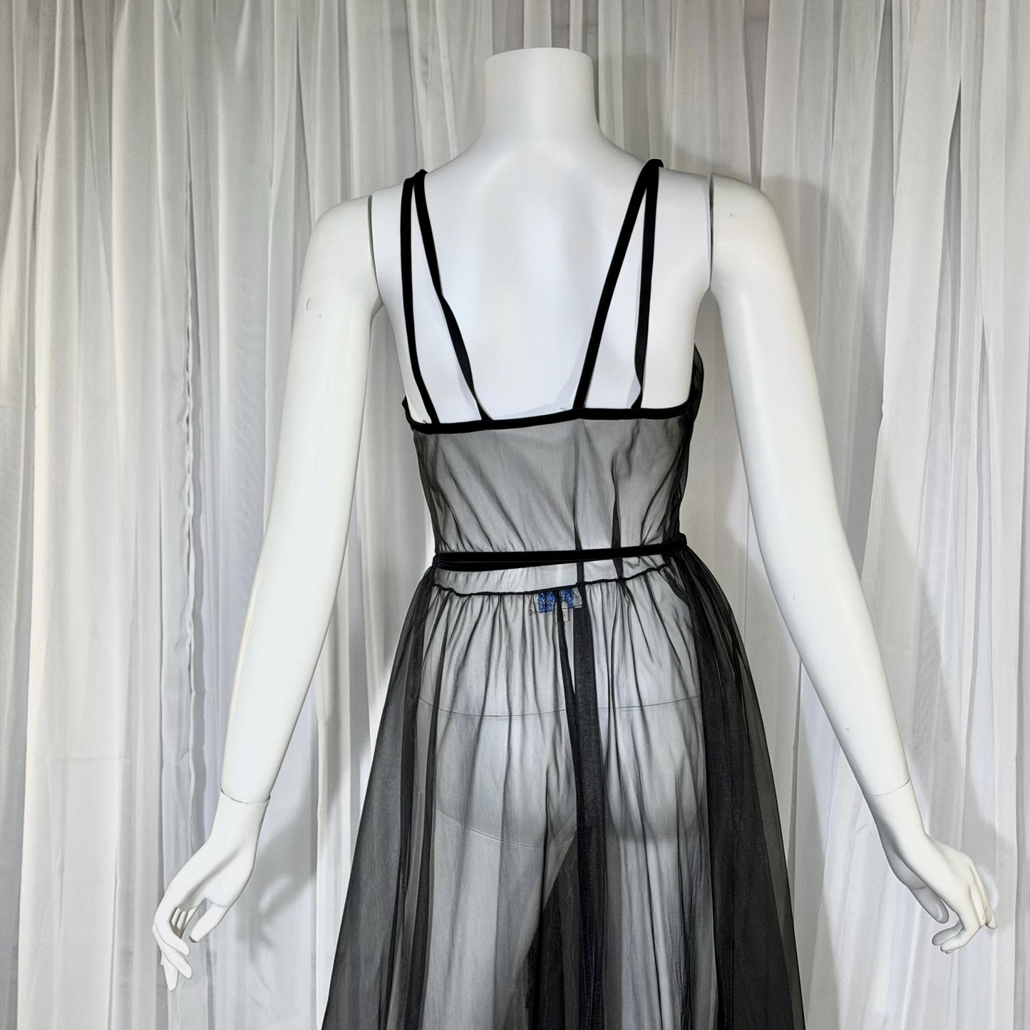 CHEVETTE vintage nightgown slip dress, 1950s Black Sheer Nylon lingerie dress