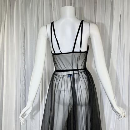 CHEVETTE vintage nightgown slip dress, 1950s Black Sheer Nylon lingerie dress
