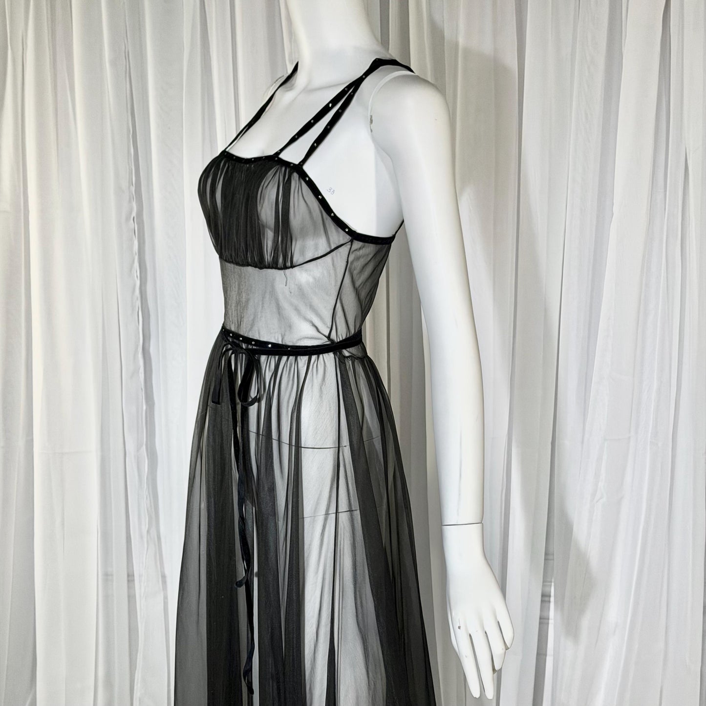 CHEVETTE vintage nightgown slip dress, 1950s Black Sheer Nylon lingerie dress