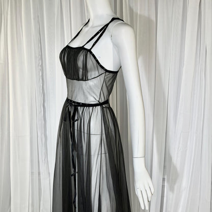 CHEVETTE vintage nightgown slip dress, 1950s Black Sheer Nylon lingerie dress