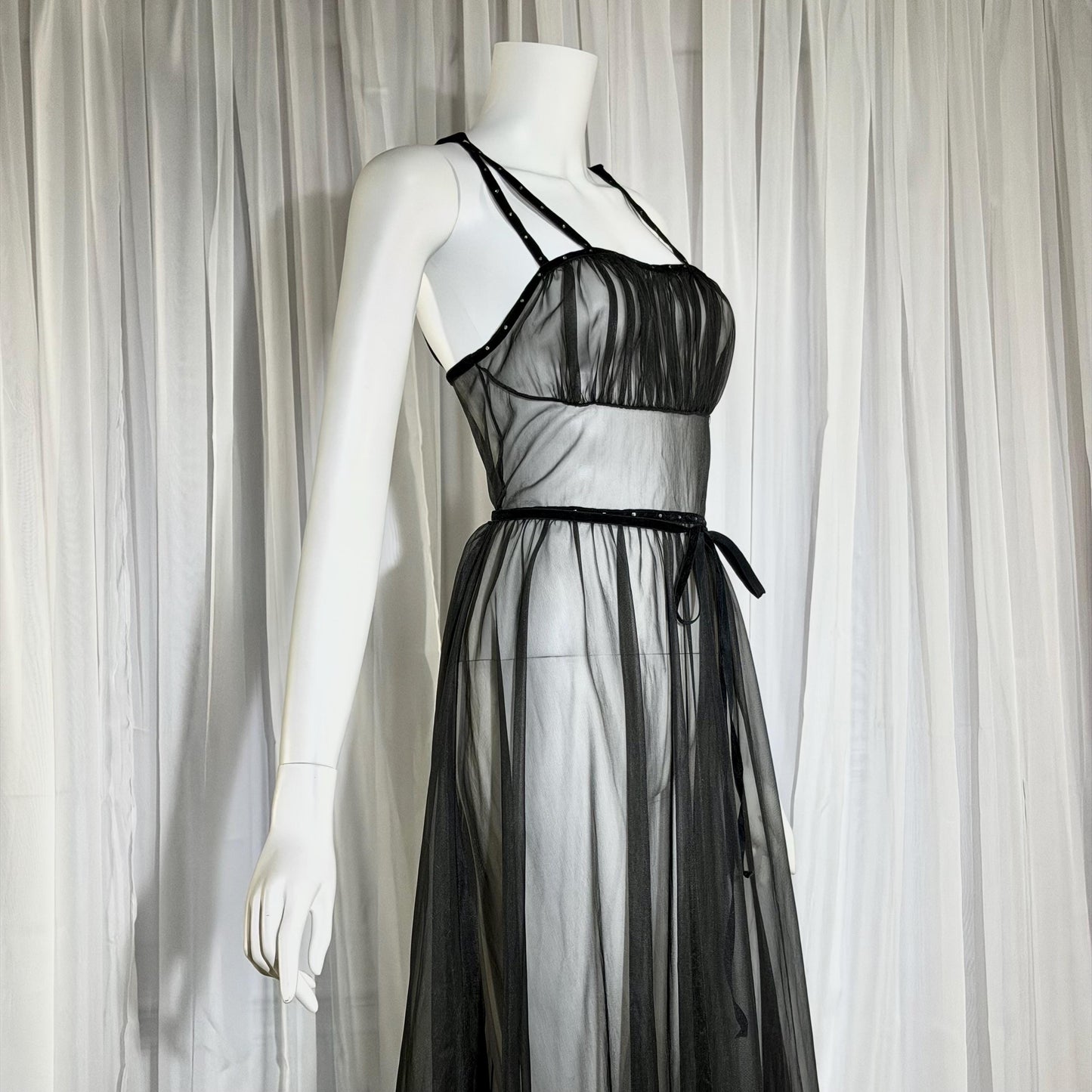 CHEVETTE vintage nightgown slip dress, 1950s Black Sheer Nylon lingerie dress