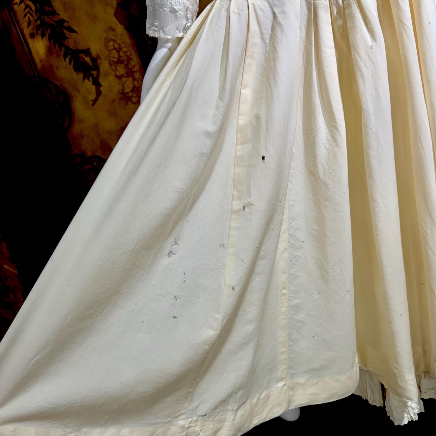 1906 Edwardian Victorian wedding dress, Vintage custom made white cotton high neck 4 pc gown