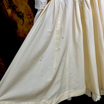 1906 Edwardian Victorian wedding dress, Vintage custom made white cotton high neck 4 pc gown