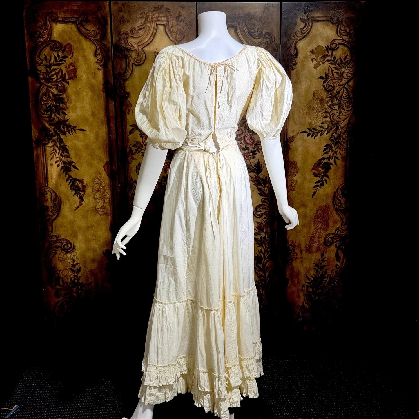 1906 Edwardian Victorian wedding dress, Vintage custom made white cotton high neck 4 pc gown