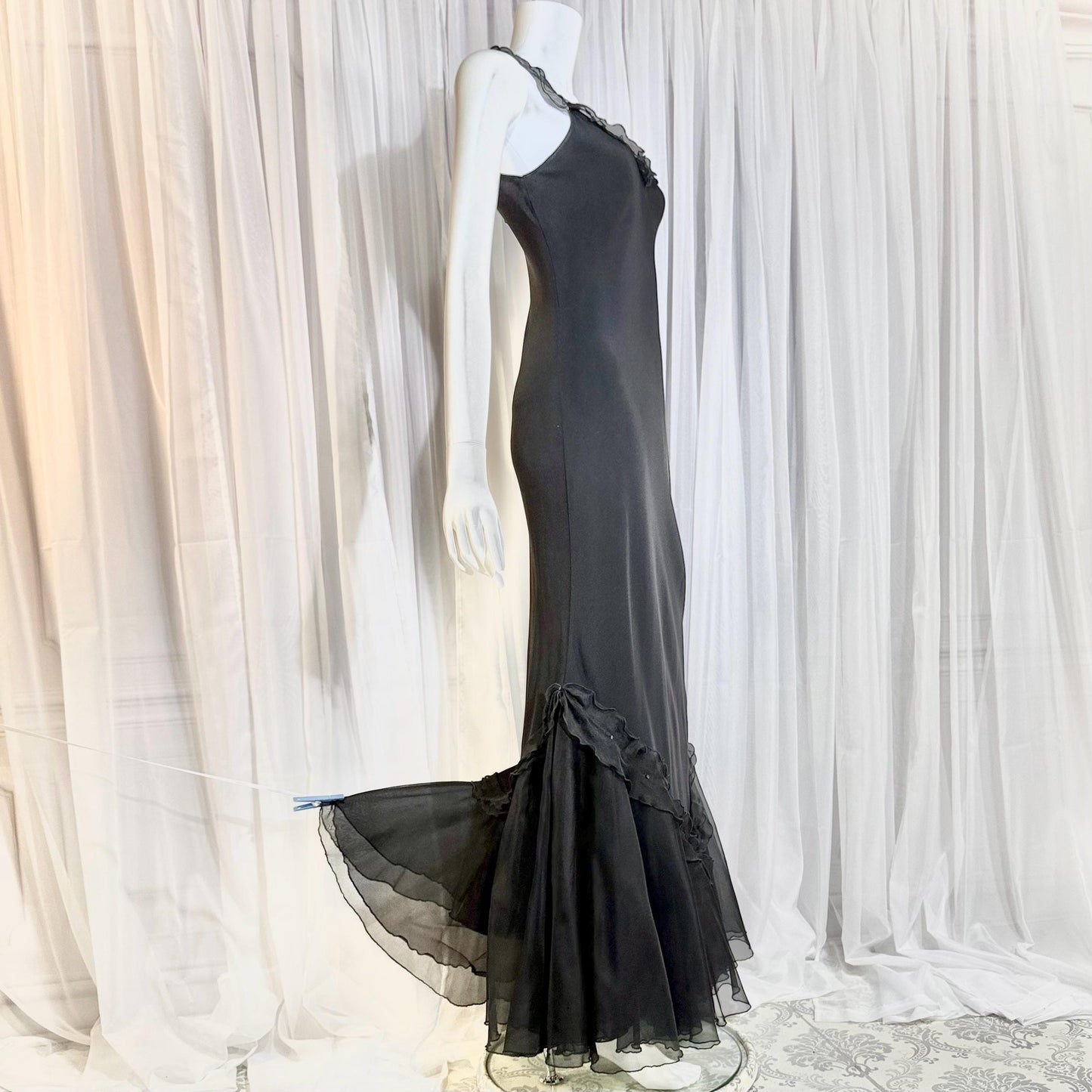 CAROL PERETZ Vintage evening dress, 1990s black silk mermaid slip dress
