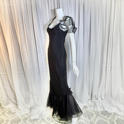 CAROL PERETZ Vintage evening dress, 1990s black silk mermaid slip dress
