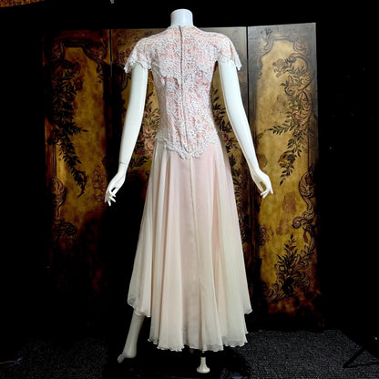 COUNTRY ELEGANCE vintage 1980s evening dress, Susan Lane Romantic Pink lace dress