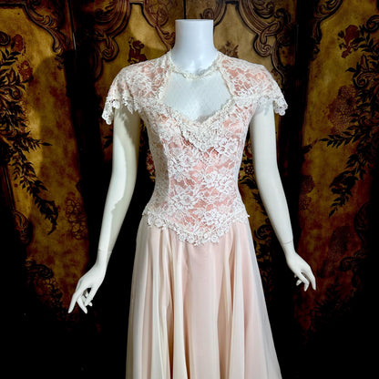 COUNTRY ELEGANCE vintage 1980s evening dress, Susan Lane Romantic Pink lace dress