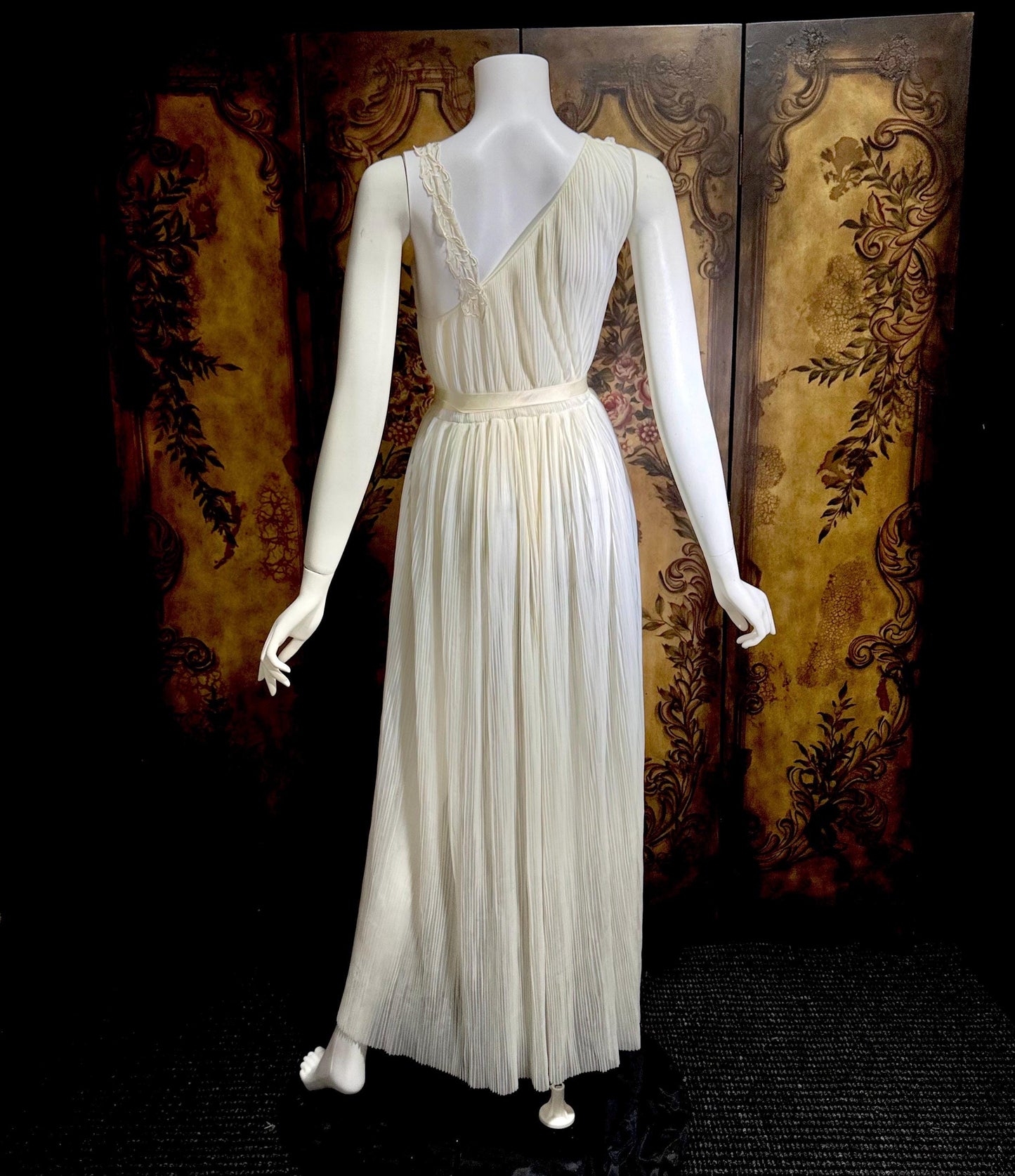 ROGERS vintage 1950s nightgown slip dress, white pleated Aphrodite Grecian Goddess lingerie gown