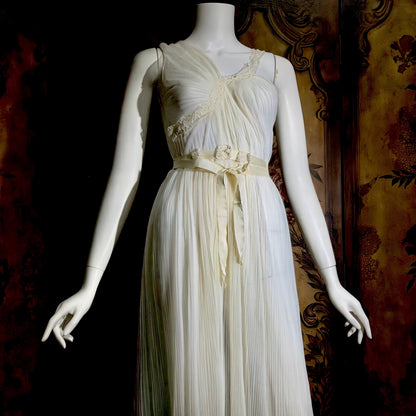 ROGERS vintage 1950s nightgown slip dress, white pleated Aphrodite Grecian Goddess lingerie gown