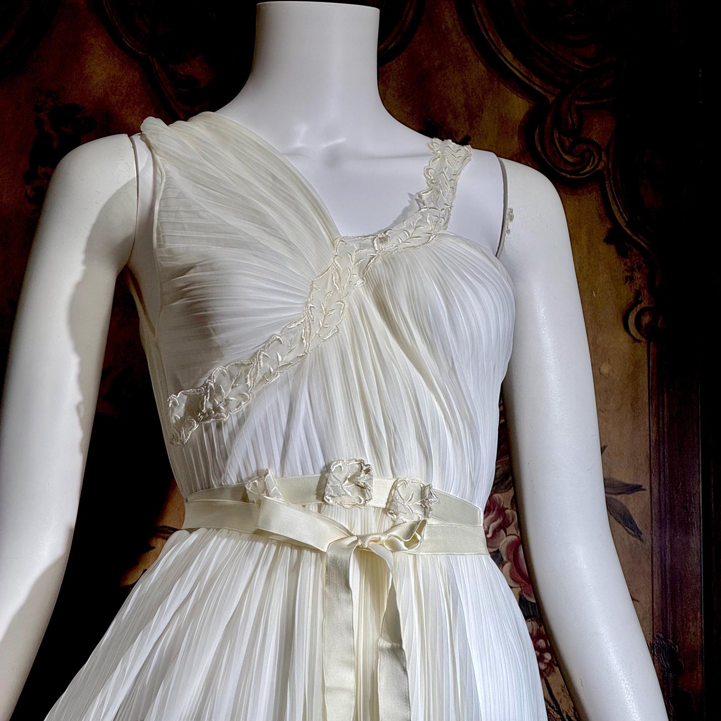 ROGERS vintage 1950s nightgown slip dress, white pleated Aphrodite Grecian Goddess lingerie gown