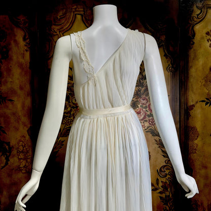 ROGERS vintage 1950s nightgown slip dress, white pleated Aphrodite Grecian Goddess lingerie gown