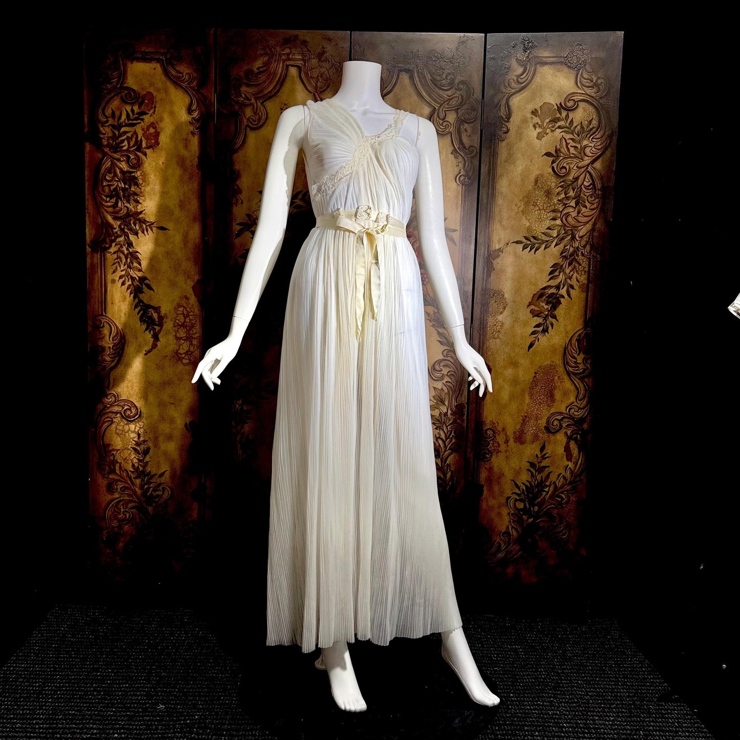 ROGERS vintage 1950s nightgown slip dress, white pleated Aphrodite Grecian Goddess lingerie gown