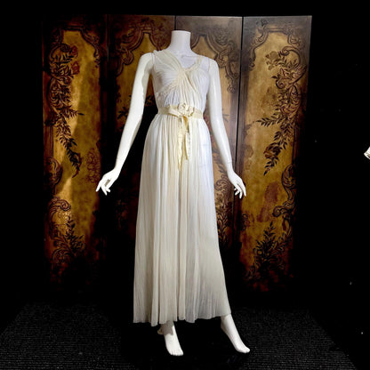 ROGERS vintage 1950s nightgown slip dress, white pleated Aphrodite Grecian Goddess lingerie gown