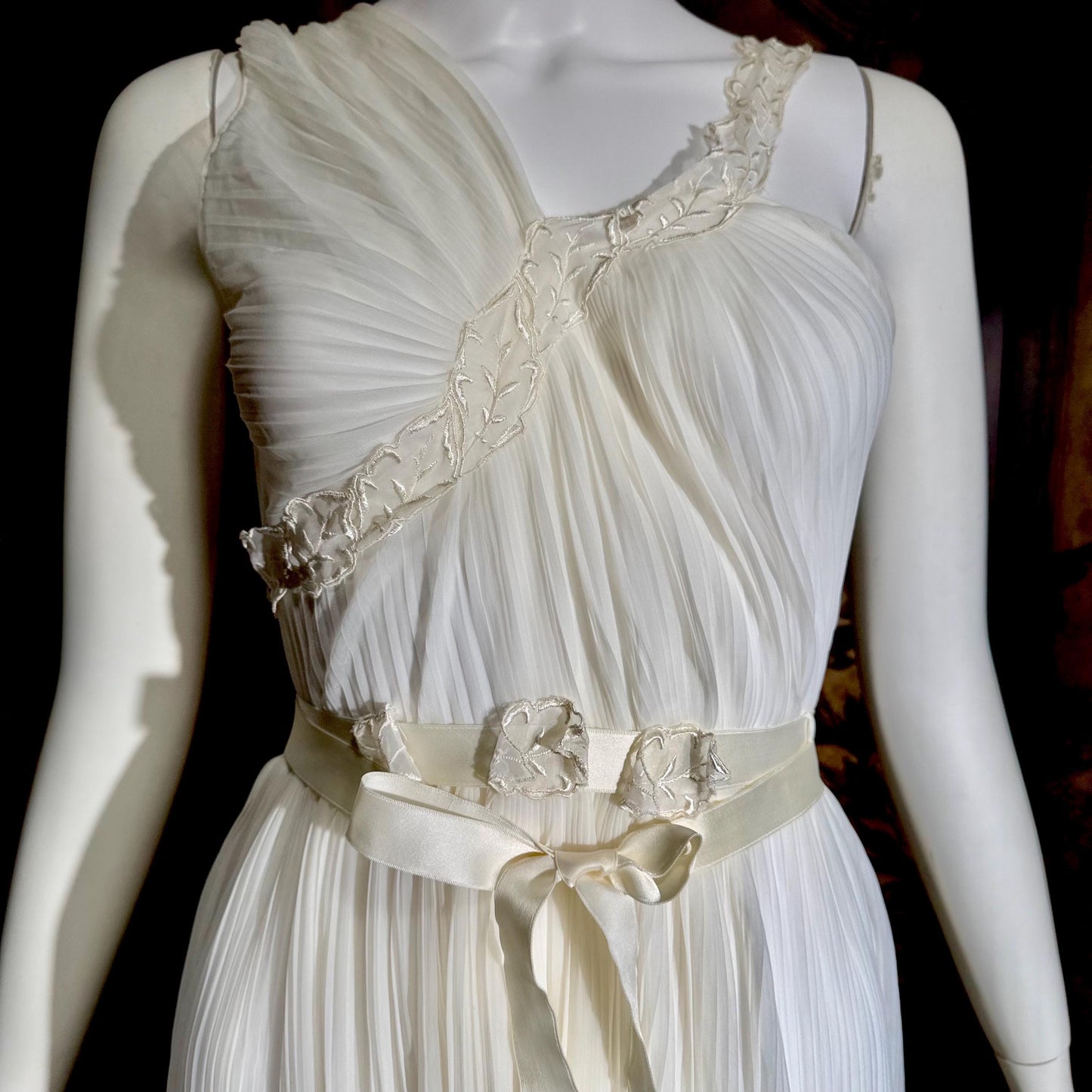 ROGERS vintage 1950s nightgown slip dress, white pleated Aphrodite Grecian Goddess lingerie gown