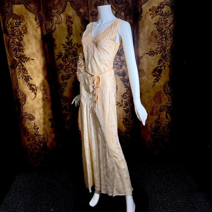 1930s vintage SILK Nightgown slip dress, HAND MADE peach bias cut lingerie dress