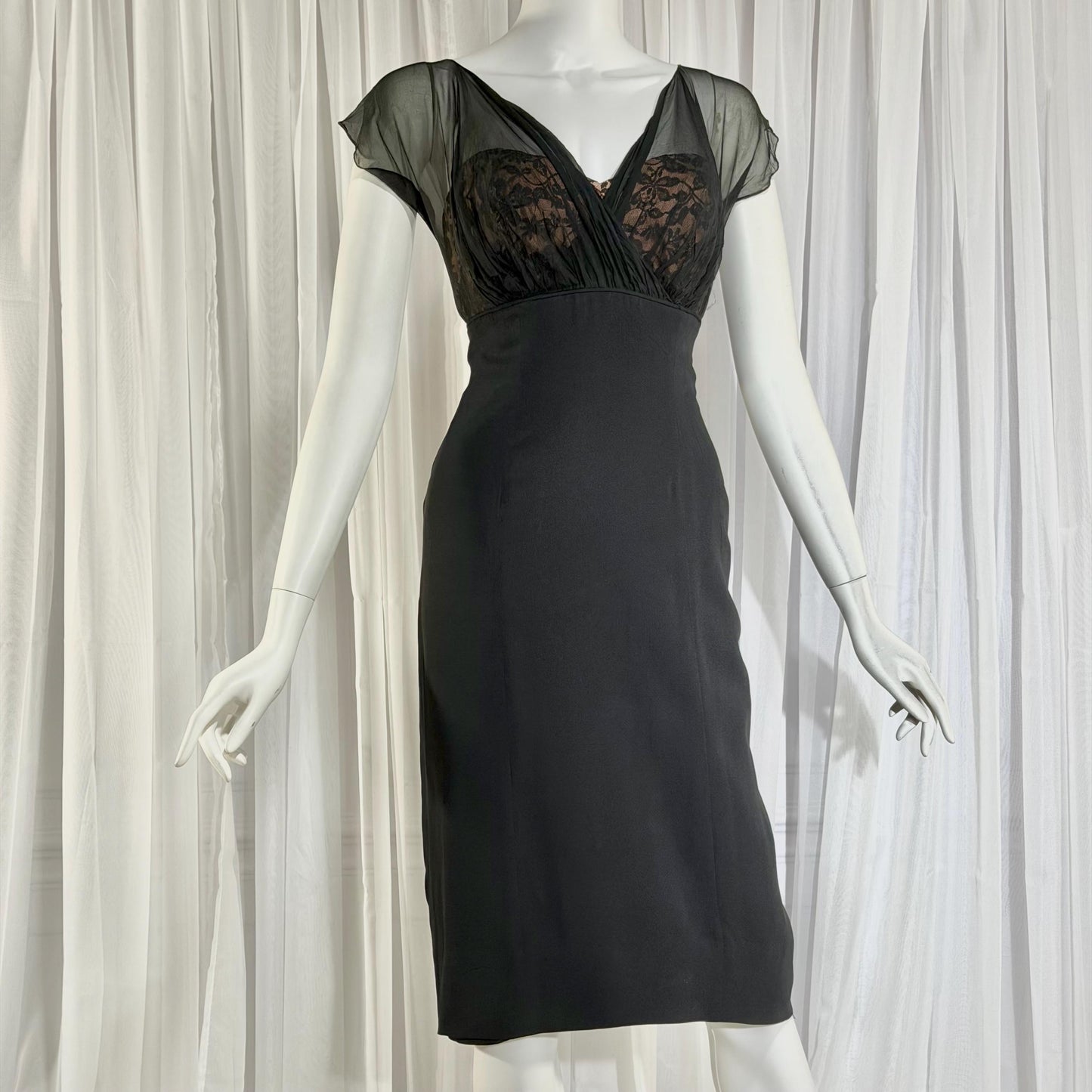 DON LOPER vintage 1950s cocktail party dress, black evening wiggle dress