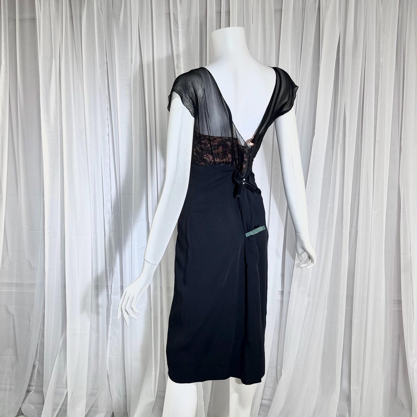 DON LOPER vintage 1950s cocktail party dress, black evening wiggle dress