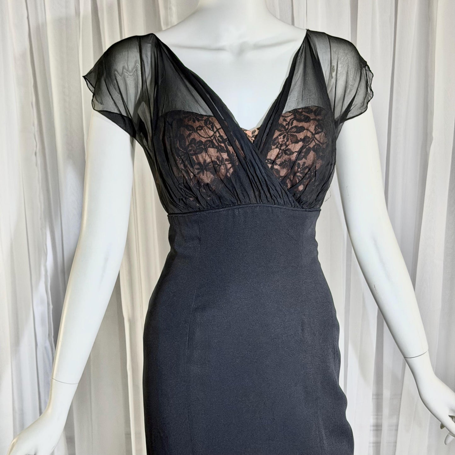 DON LOPER vintage 1950s cocktail party dress, black evening wiggle dress
