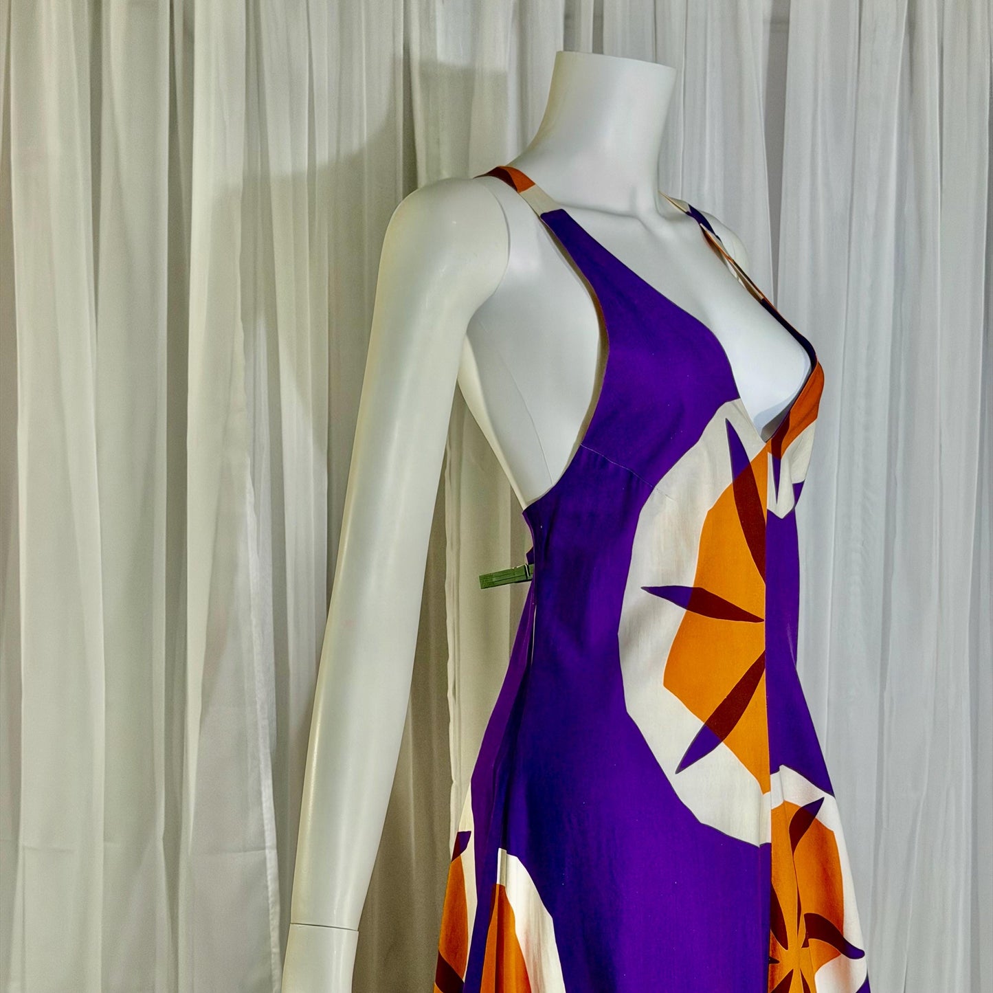MARIMEKKO vintage 1970s maxi dress, Finland purple and orange op art cotton