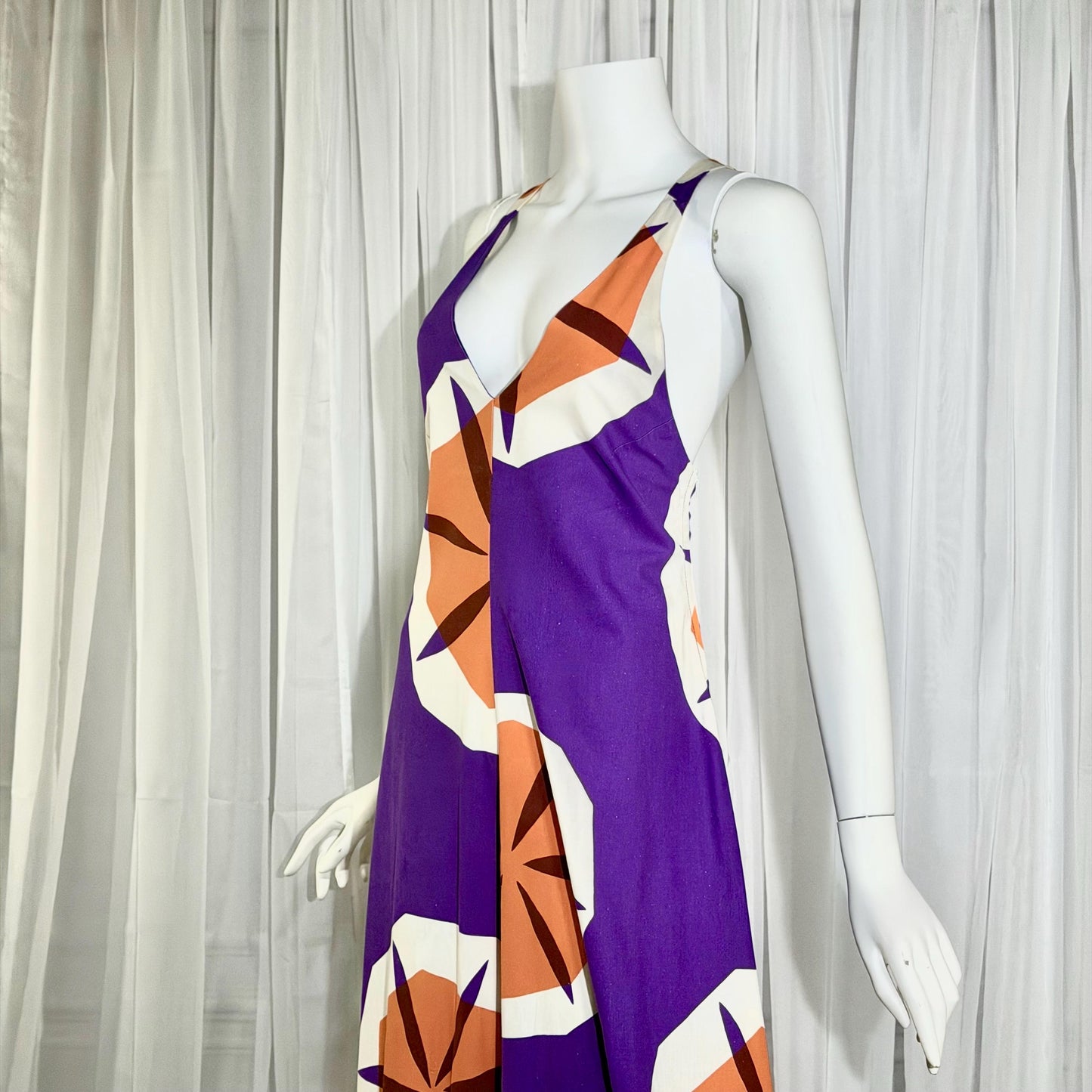 MARIMEKKO vintage 1970s maxi dress, Finland purple and orange op art cotton