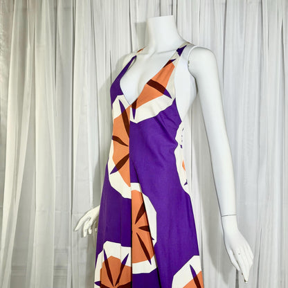 MARIMEKKO vintage 1970s maxi dress, Finland purple and orange op art cotton
