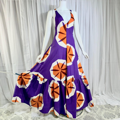 MARIMEKKO vintage 1970s maxi dress, Finland purple and orange op art cotton