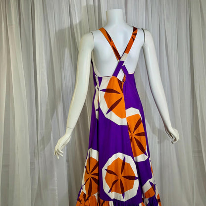 MARIMEKKO vintage 1970s maxi dress, Finland purple and orange op art cotton