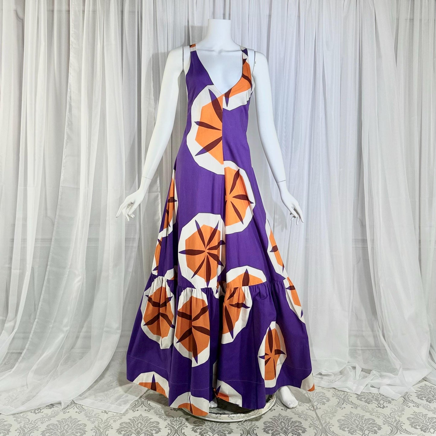 MARIMEKKO vintage 1970s maxi dress, Finland purple and orange op art cotton
