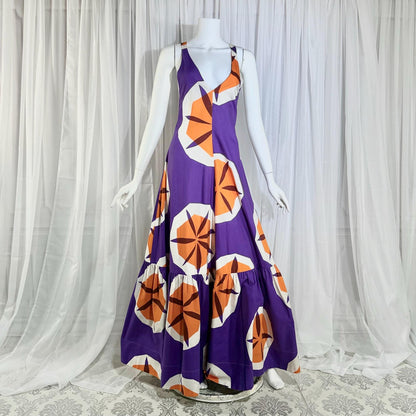 MARIMEKKO vintage 1970s maxi dress, Finland purple and orange op art cotton
