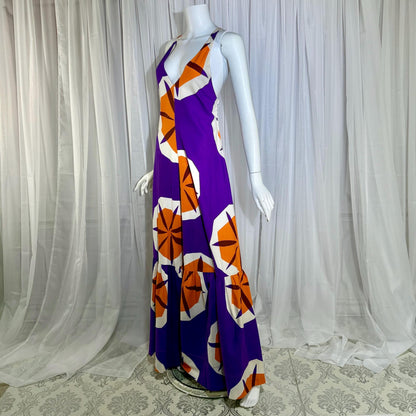MARIMEKKO vintage 1970s maxi dress, Finland purple and orange op art cotton