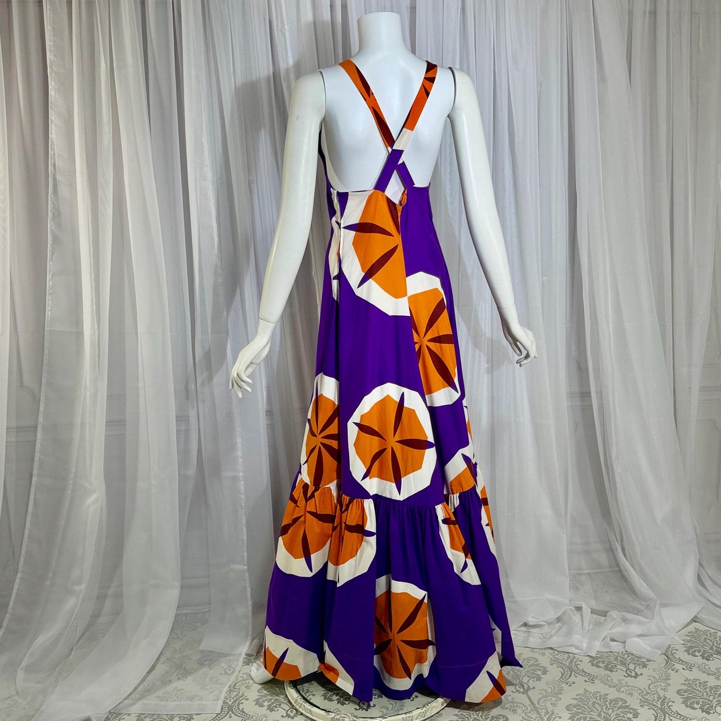 MARIMEKKO vintage 1970s maxi dress, Finland purple and orange op art cotton