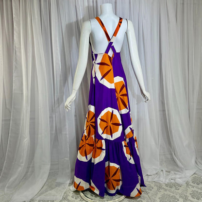 MARIMEKKO vintage 1970s maxi dress, Finland purple and orange op art cotton